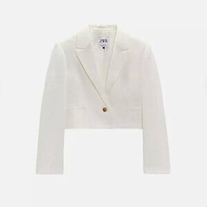 Zara- Cropped White Linen Blazer- NWT- S